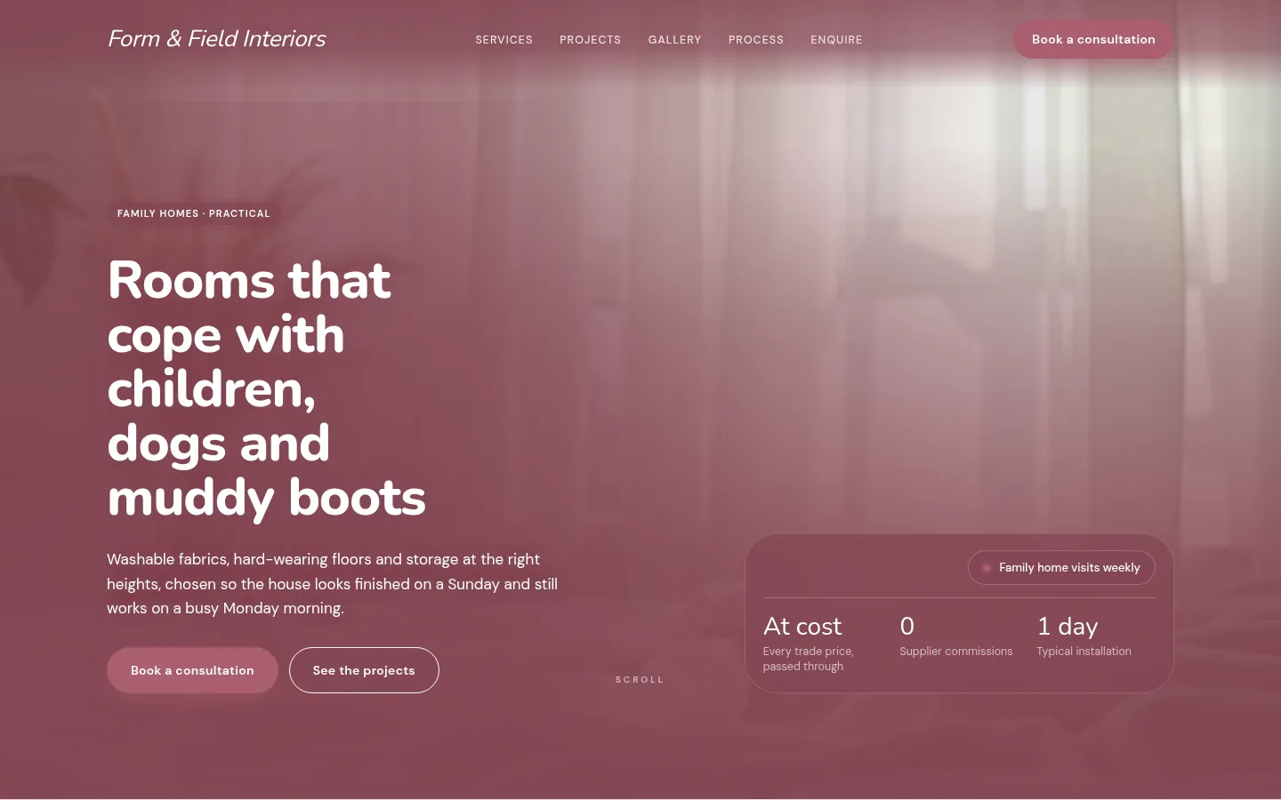 The Form & Field Interiors website, as a visitor sees it