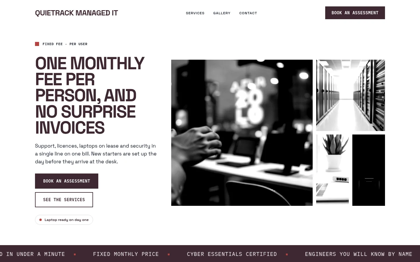 The Quietrack Managed IT website, as a visitor sees it