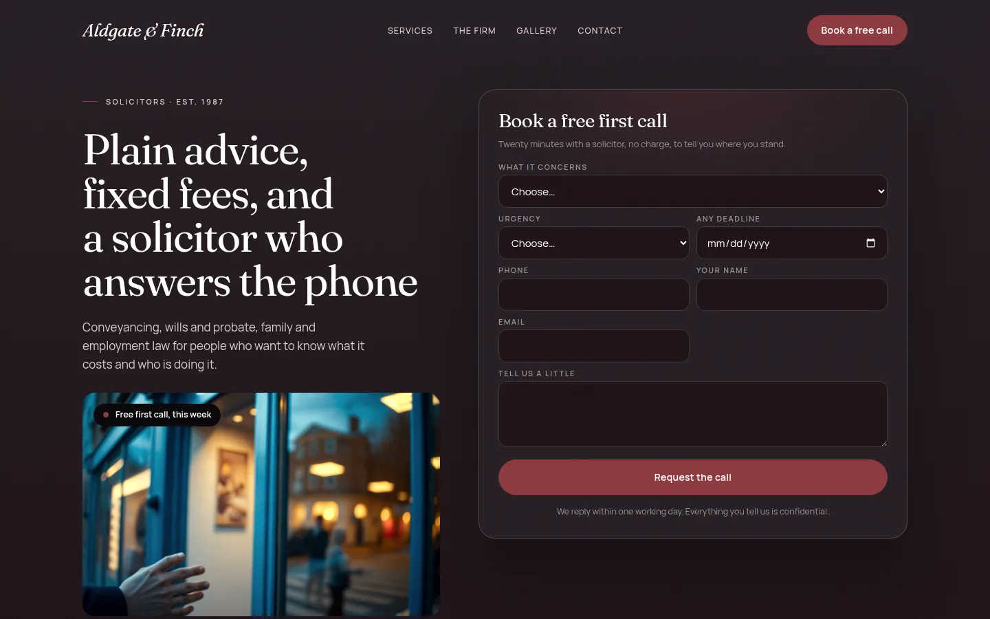 The Aldgate & Finch website, as a visitor sees it