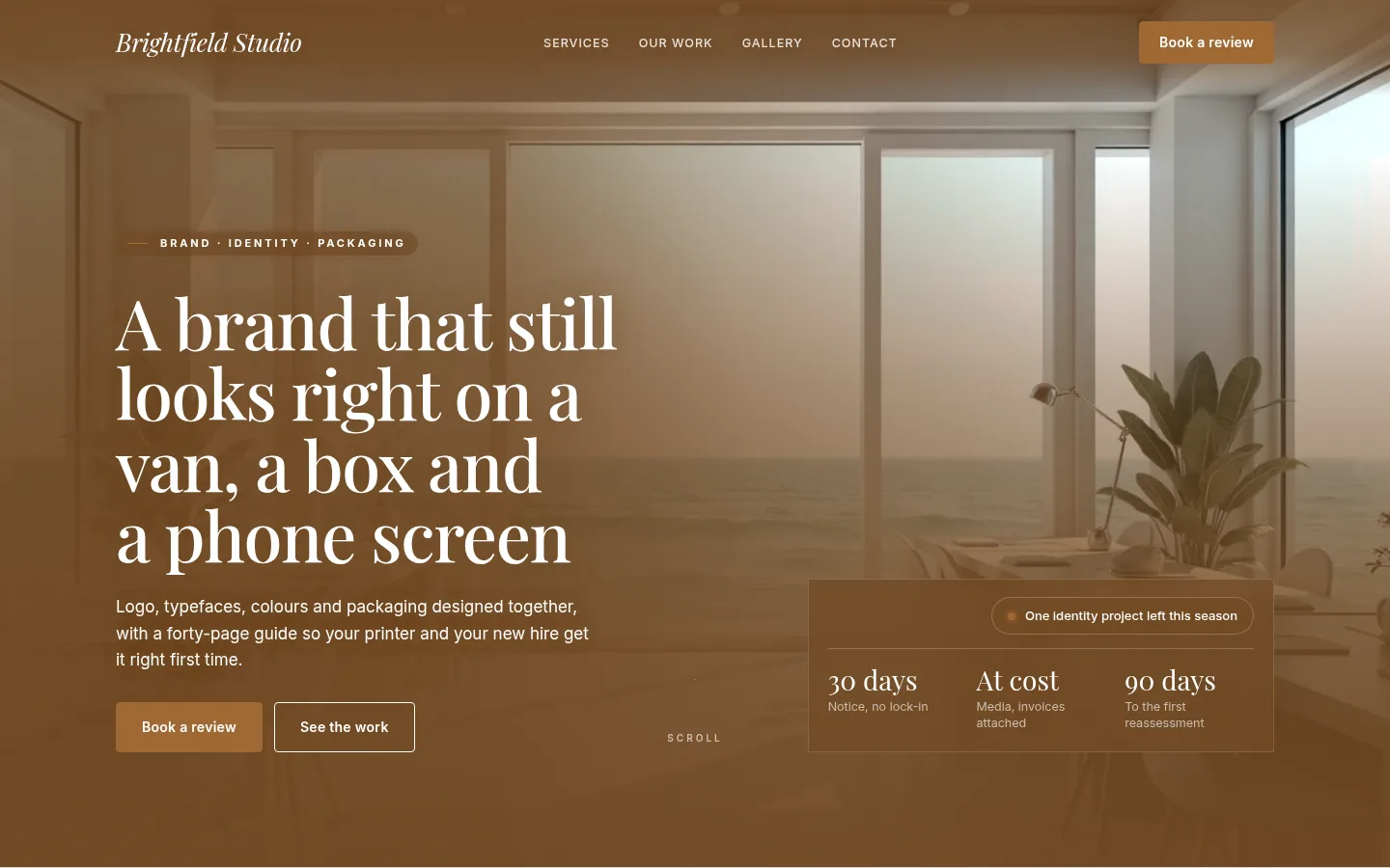 The Brightfield Studio website, as a visitor sees it