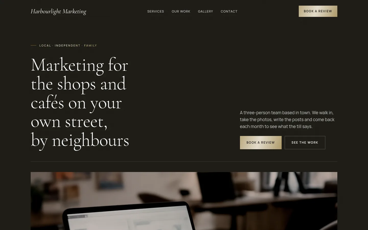 The Harbourlight Marketing website, as a visitor sees it
