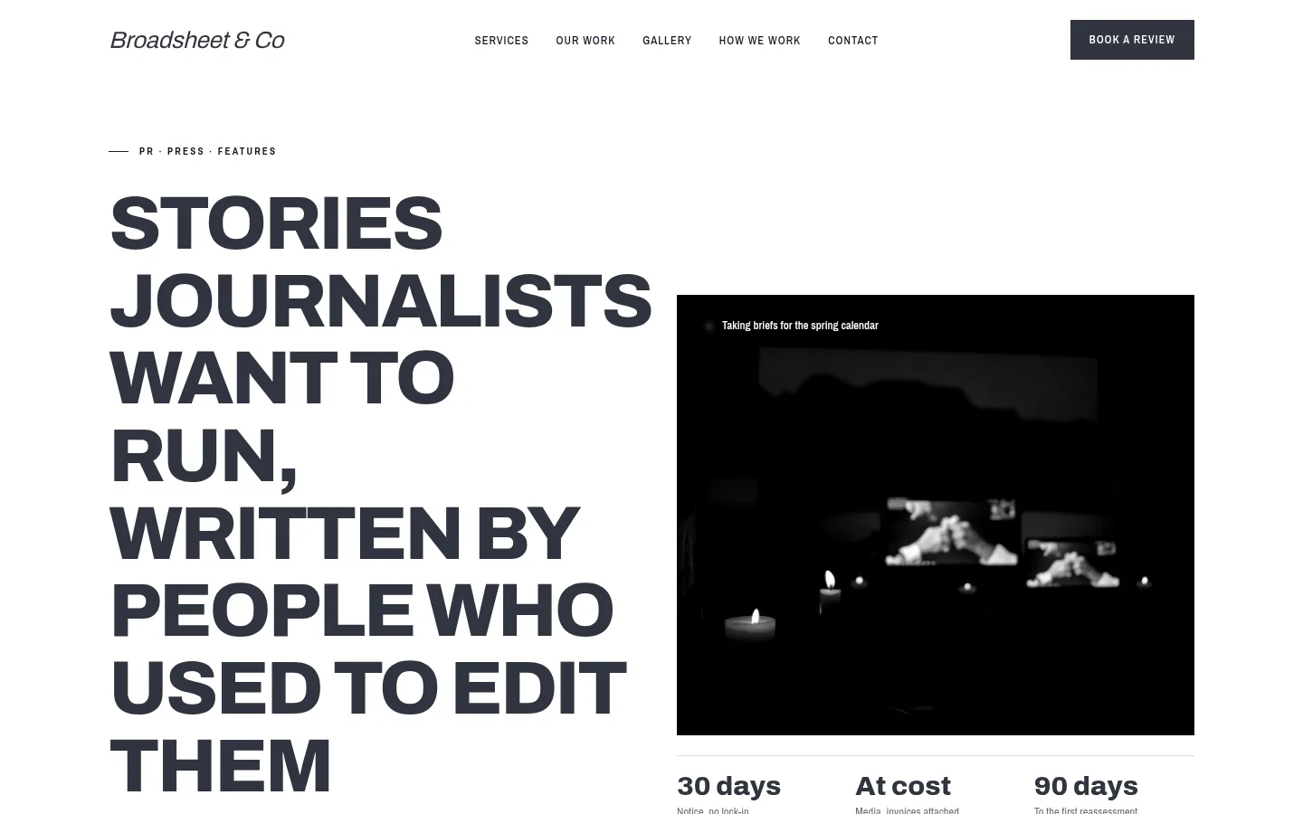 The Broadsheet & Co website, as a visitor sees it