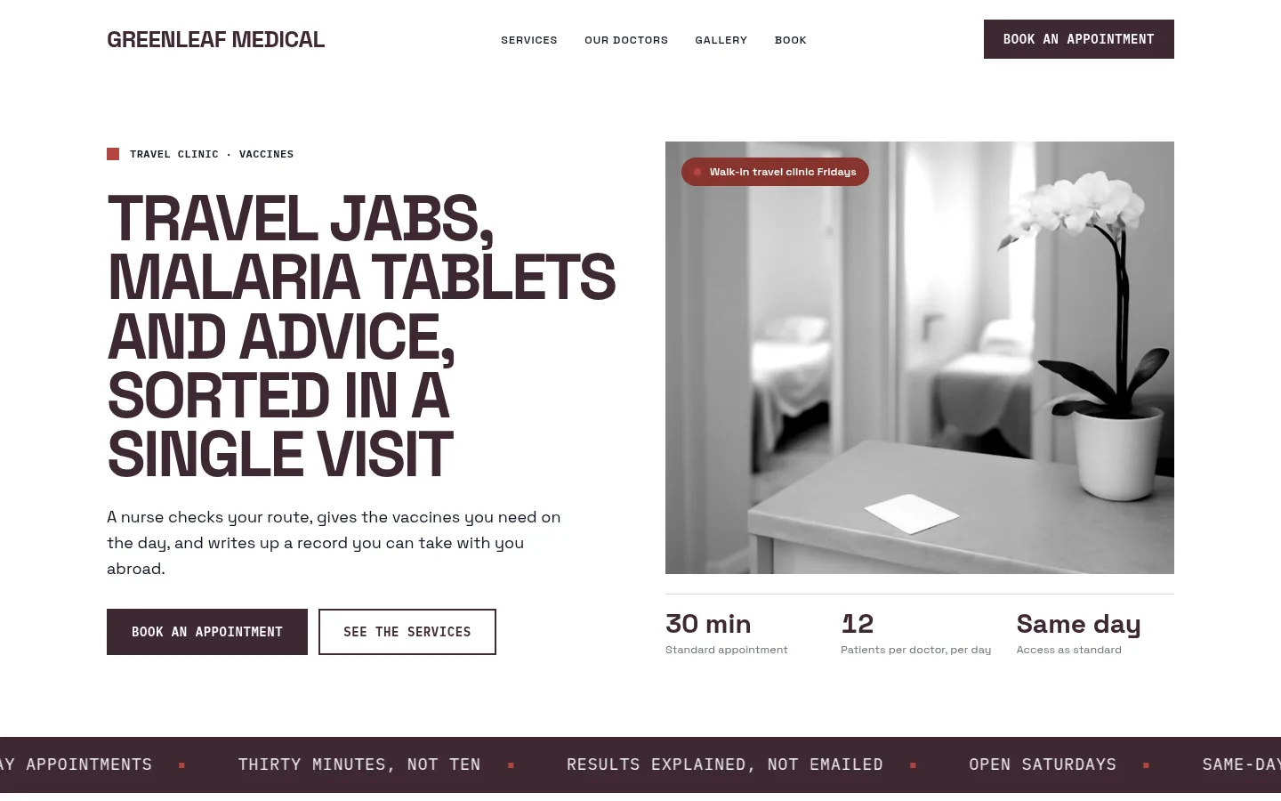 The Greenleaf Medical website, as a visitor sees it