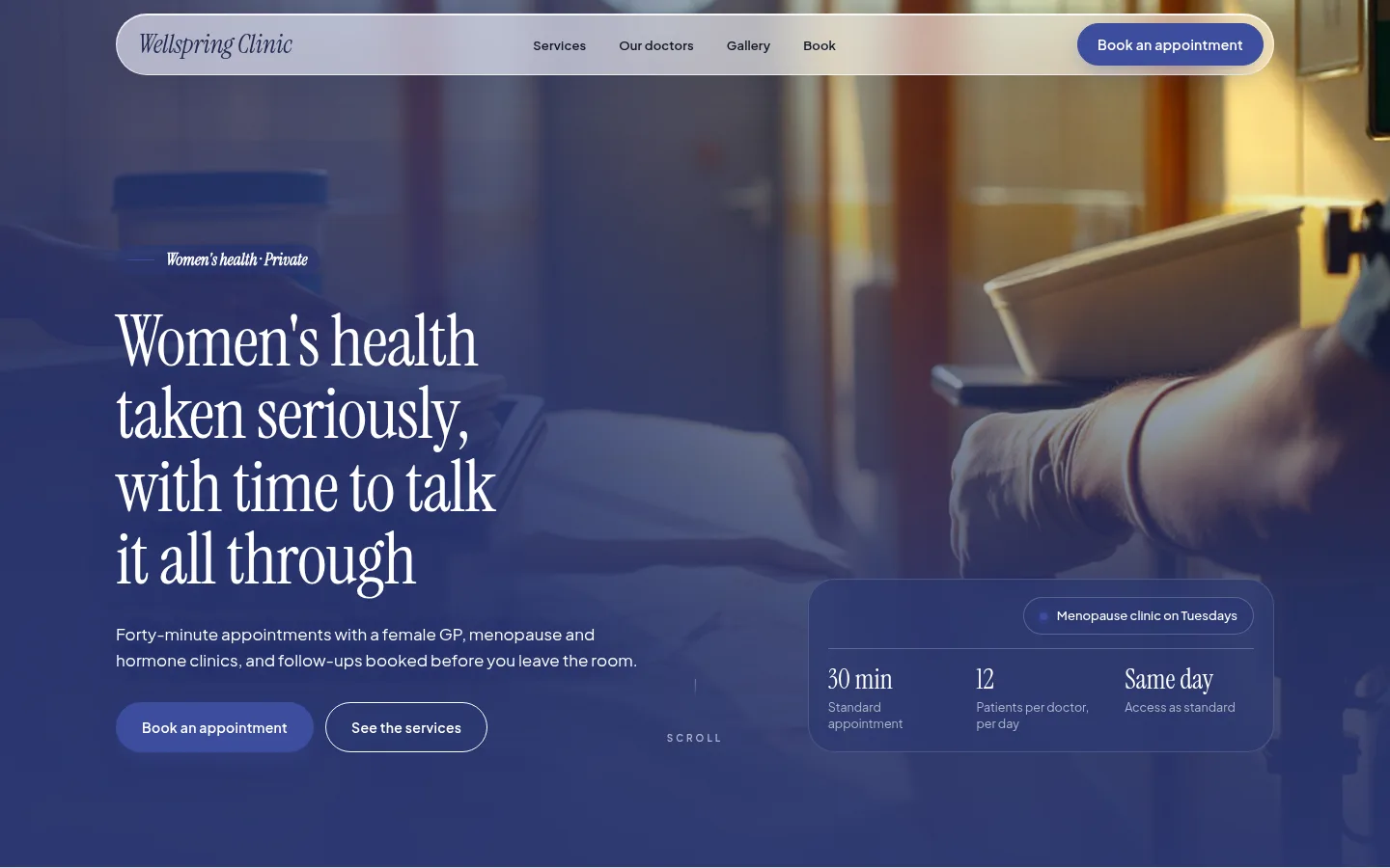 The Wellspring Clinic website, as a visitor sees it