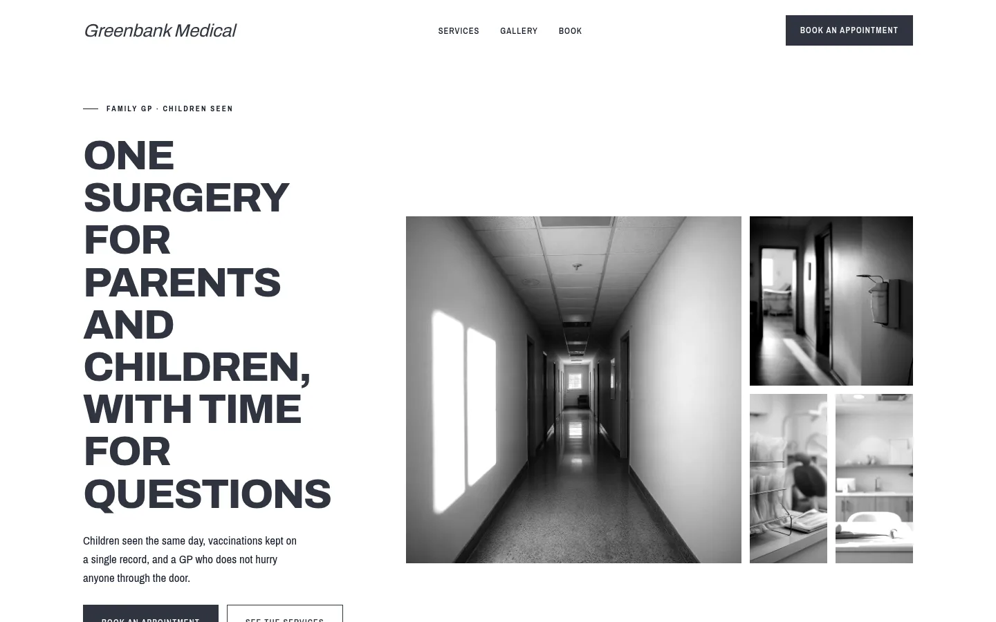 The Greenbank Medical website, as a visitor sees it