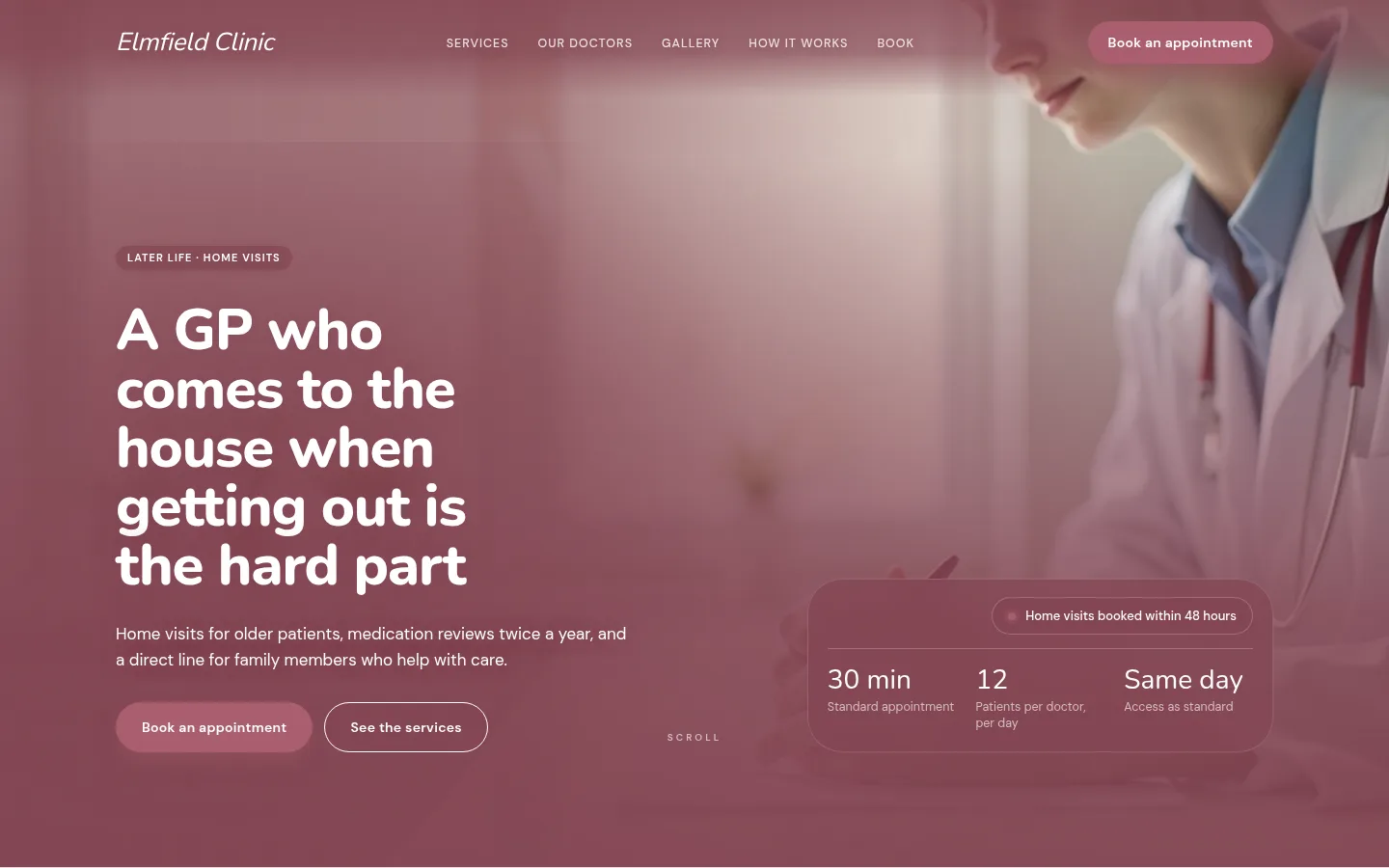 The Elmfield Clinic website, as a visitor sees it