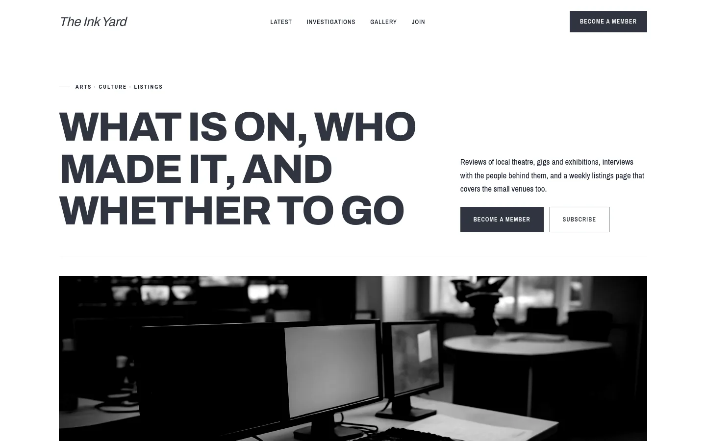 The The Ink Yard website, as a visitor sees it