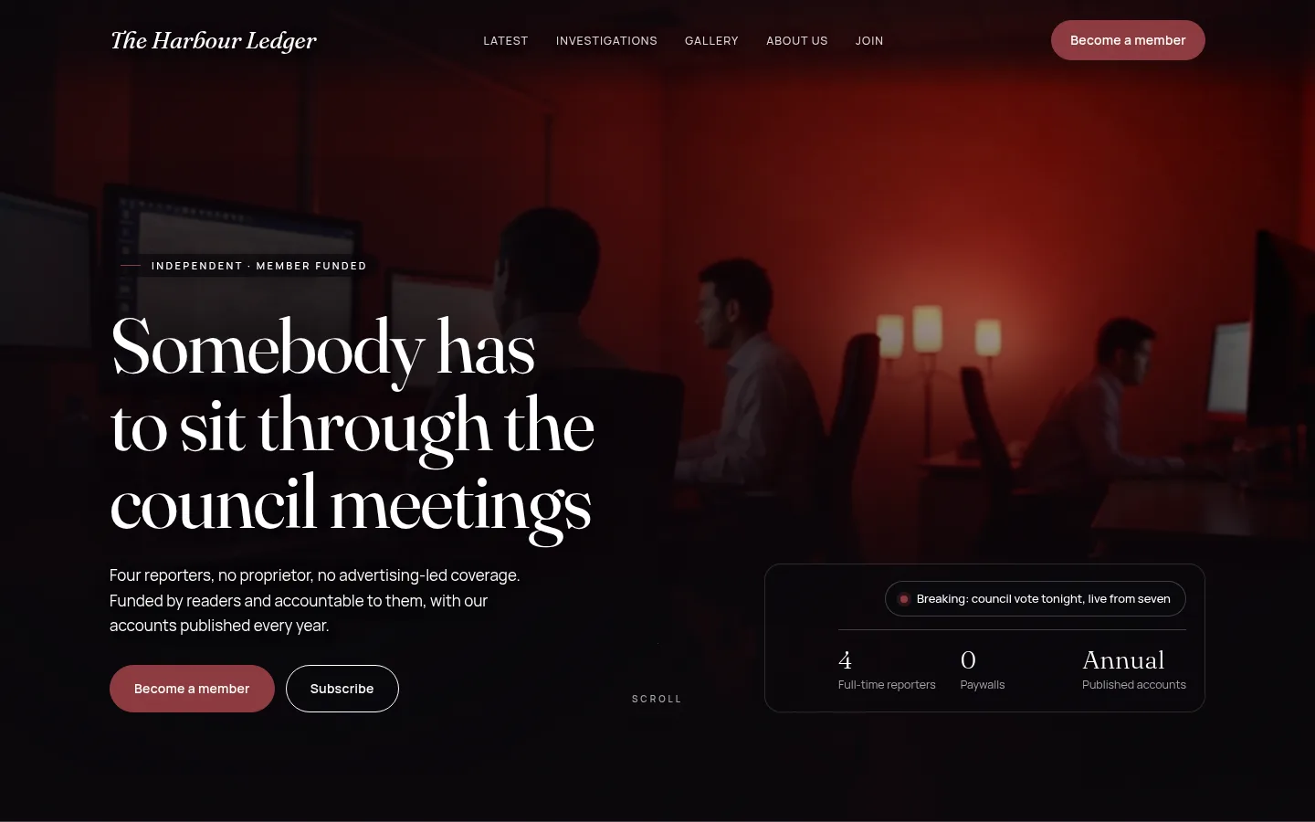 The The Harbour Ledger website, as a visitor sees it