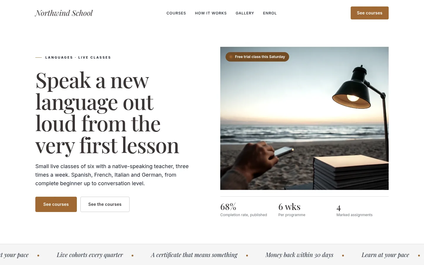 The Northwind School website, as a visitor sees it