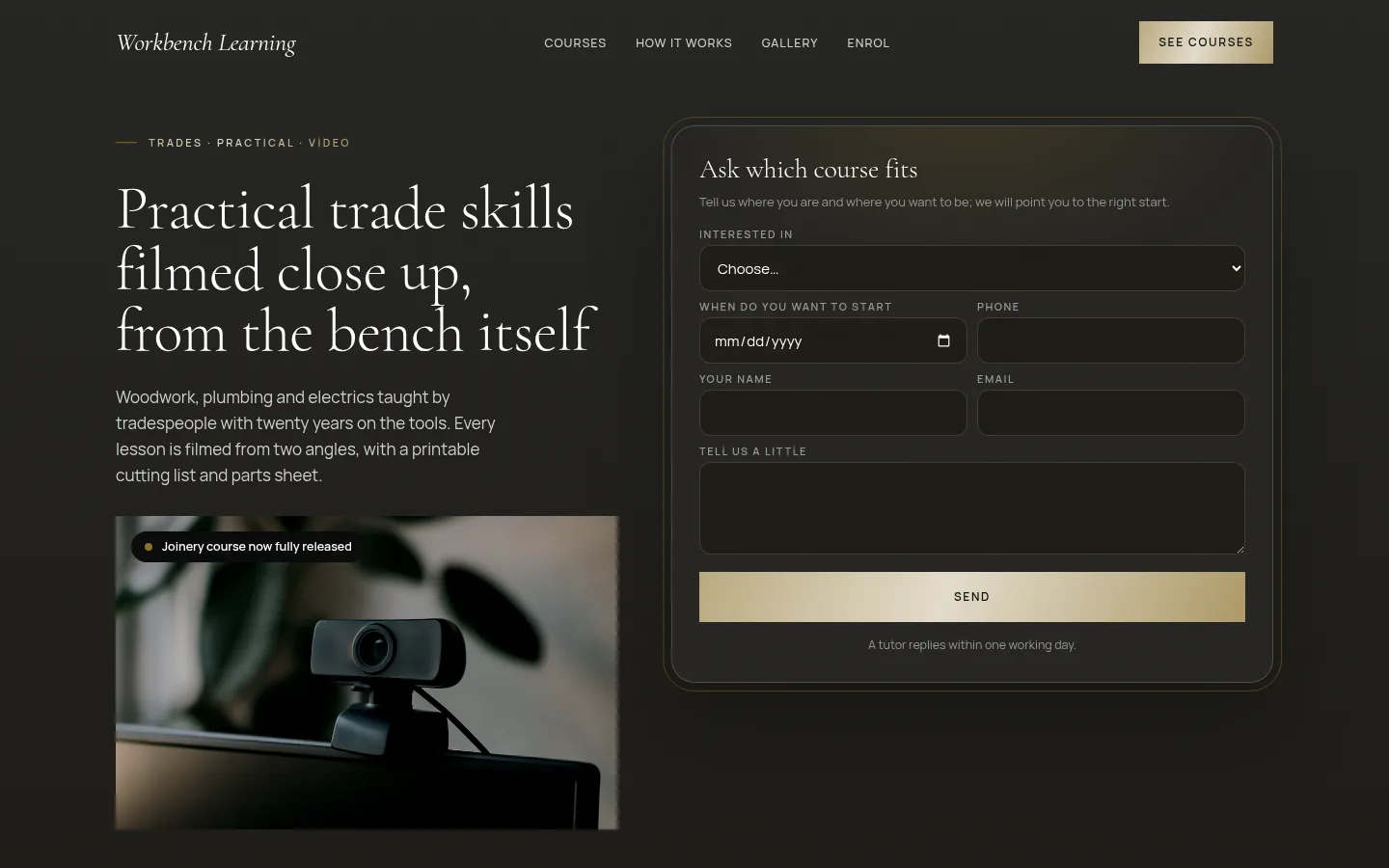 The Workbench Learning website, as a visitor sees it