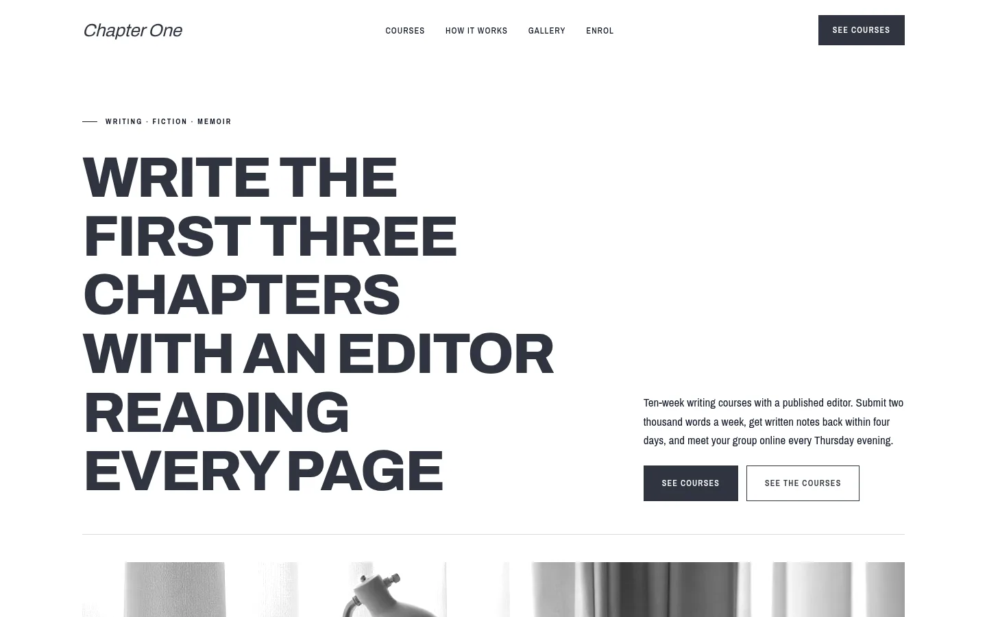 The Chapter One website, as a visitor sees it