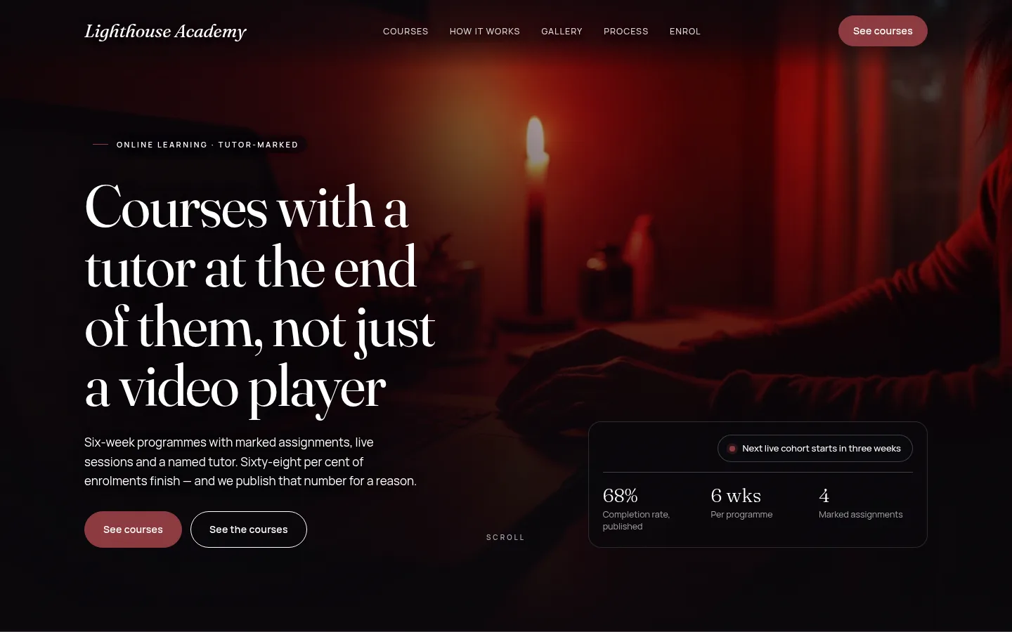 The Lighthouse Academy website, as a visitor sees it