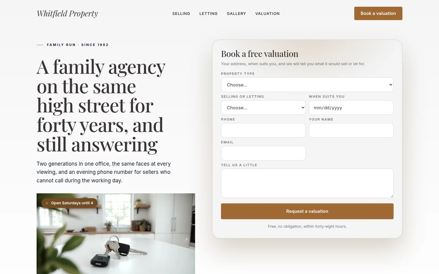 The Whitfield Property website, as a visitor sees it