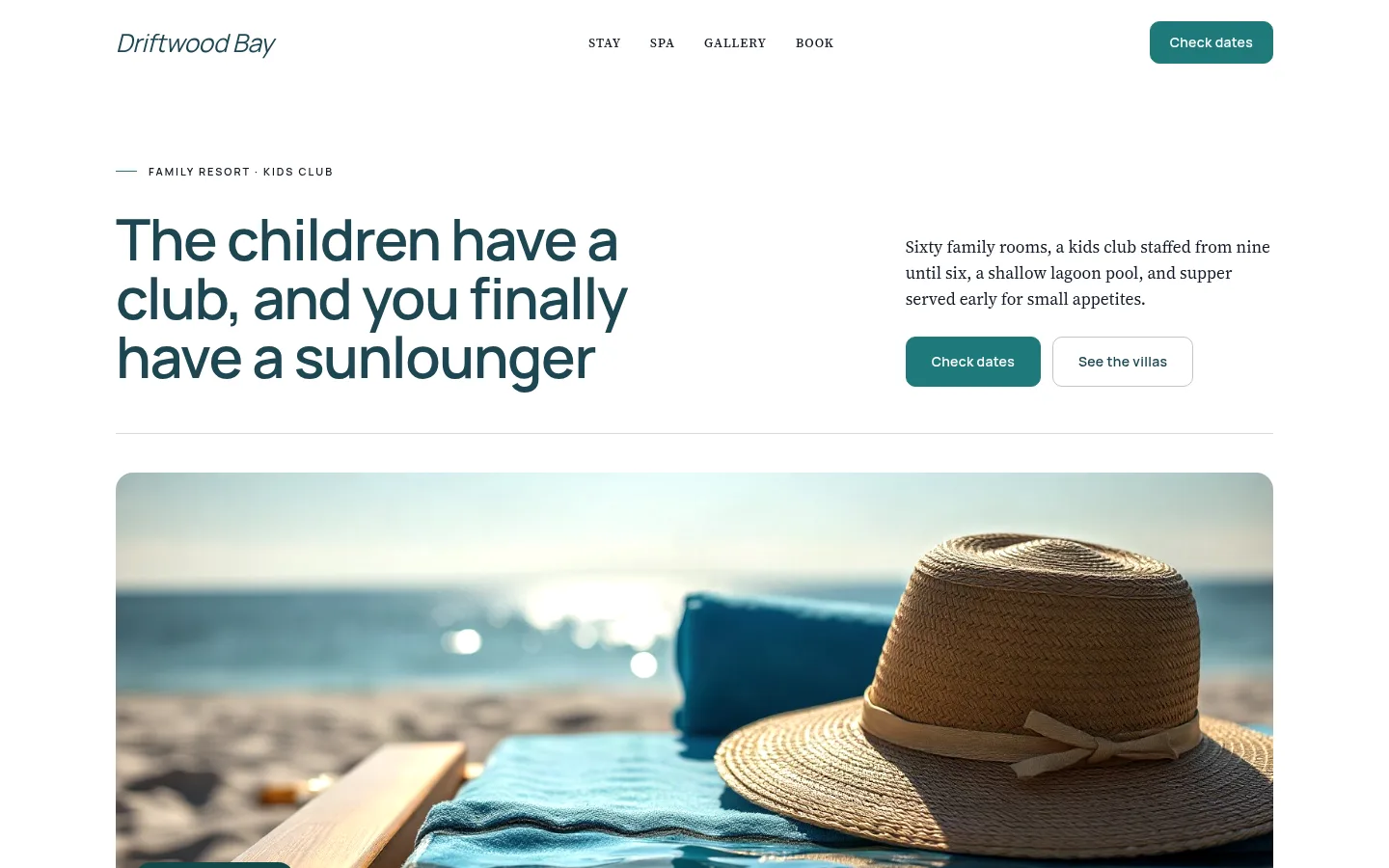 The Driftwood Bay website, as a visitor sees it