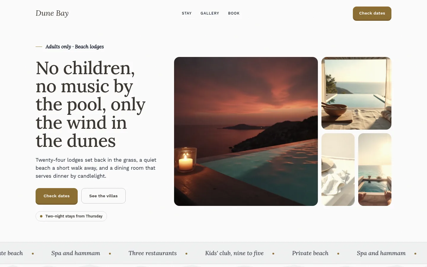 The Dune Bay website, as a visitor sees it