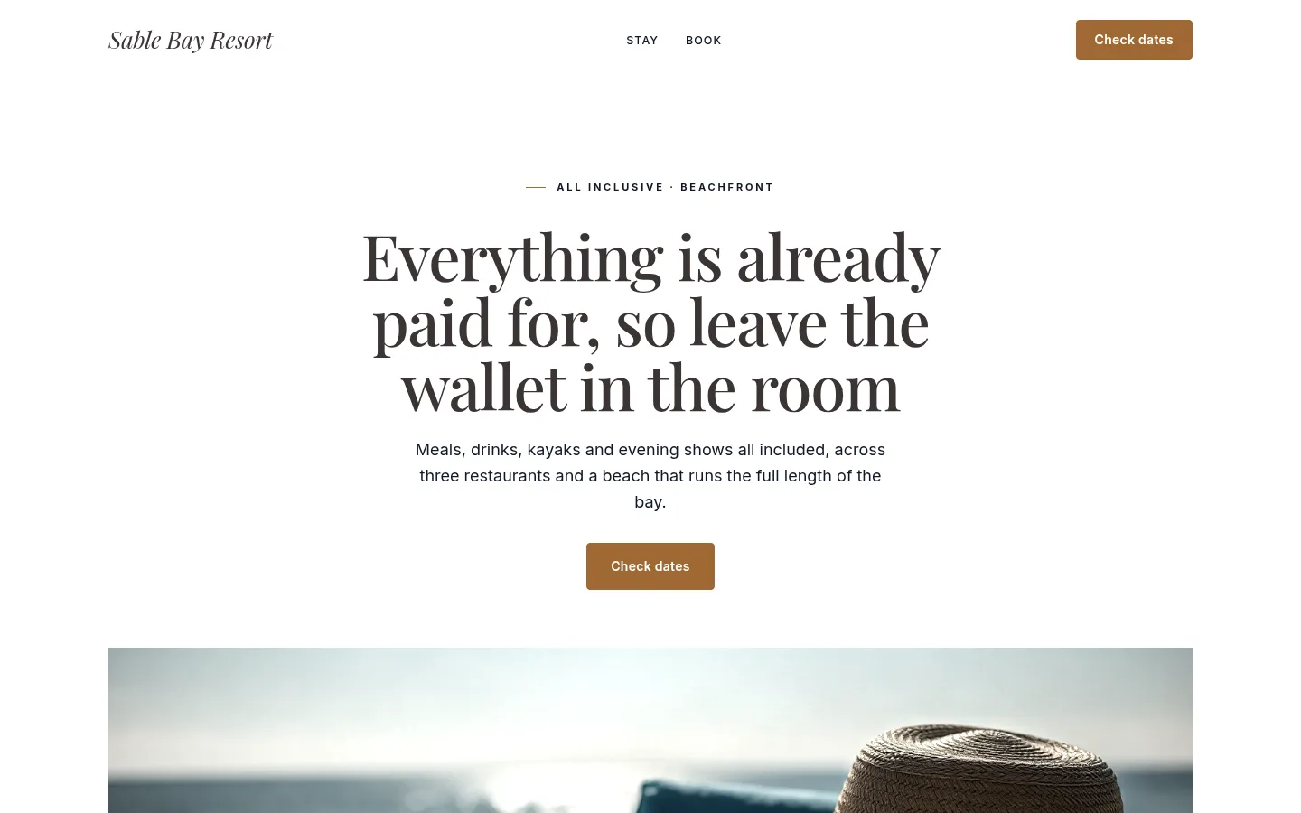 The Sable Bay Resort website, as a visitor sees it