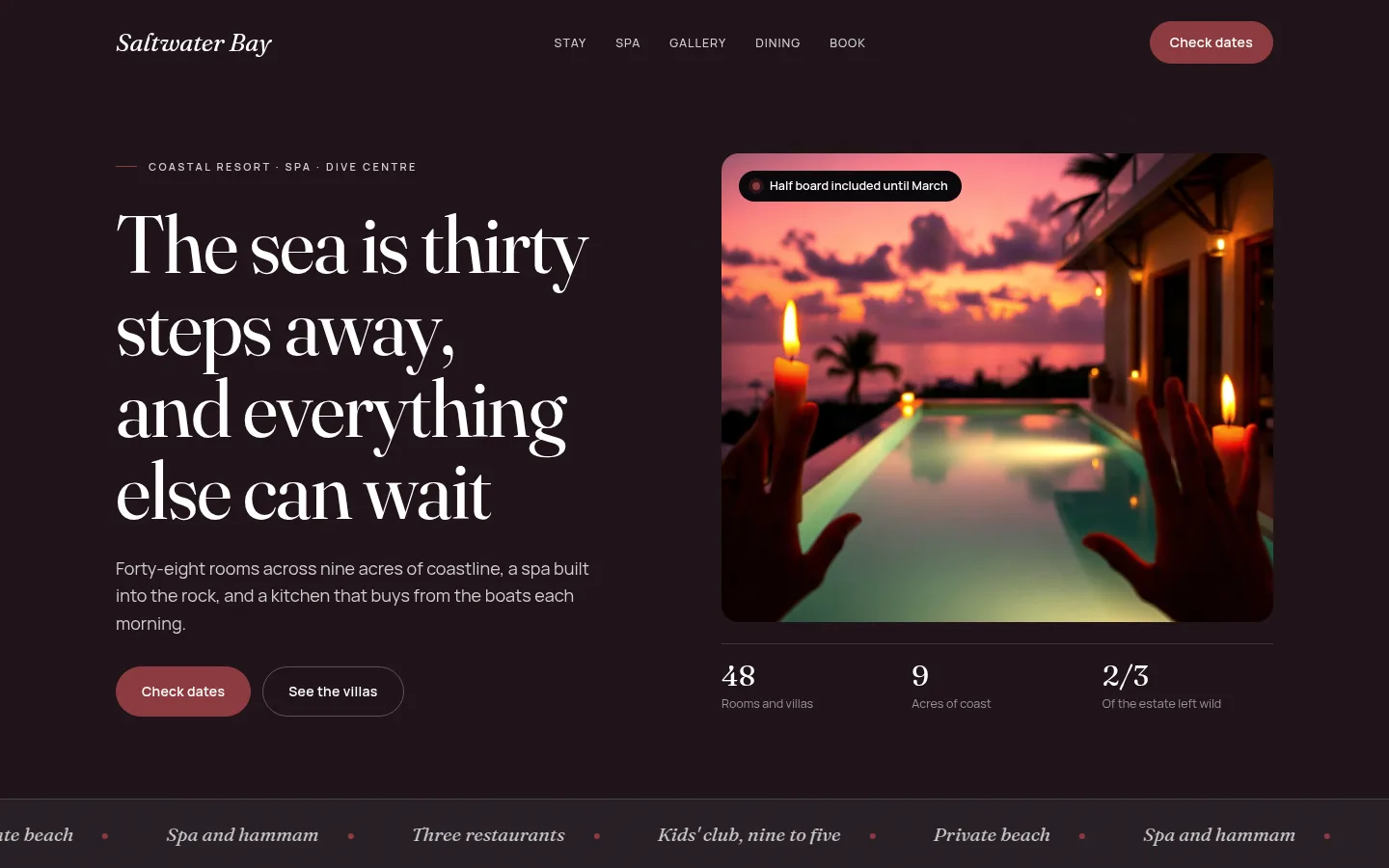The Saltwater Bay website, as a visitor sees it