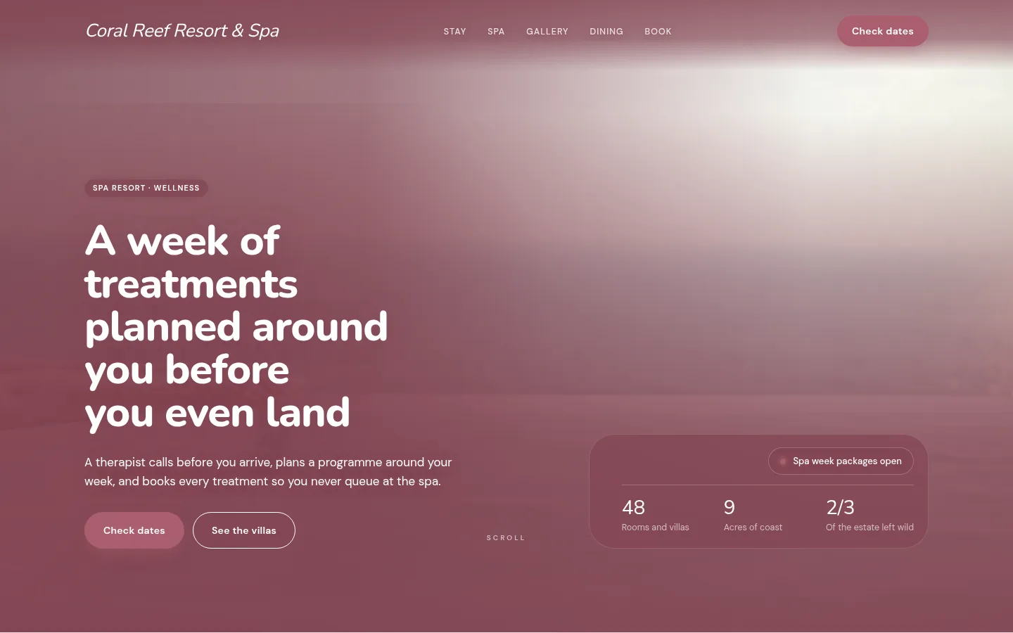 The Coral Reef Resort & Spa website, as a visitor sees it