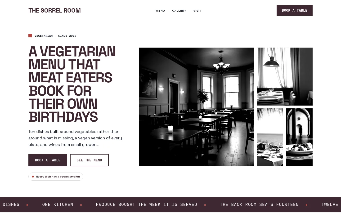 The The Sorrel Room website, as a visitor sees it