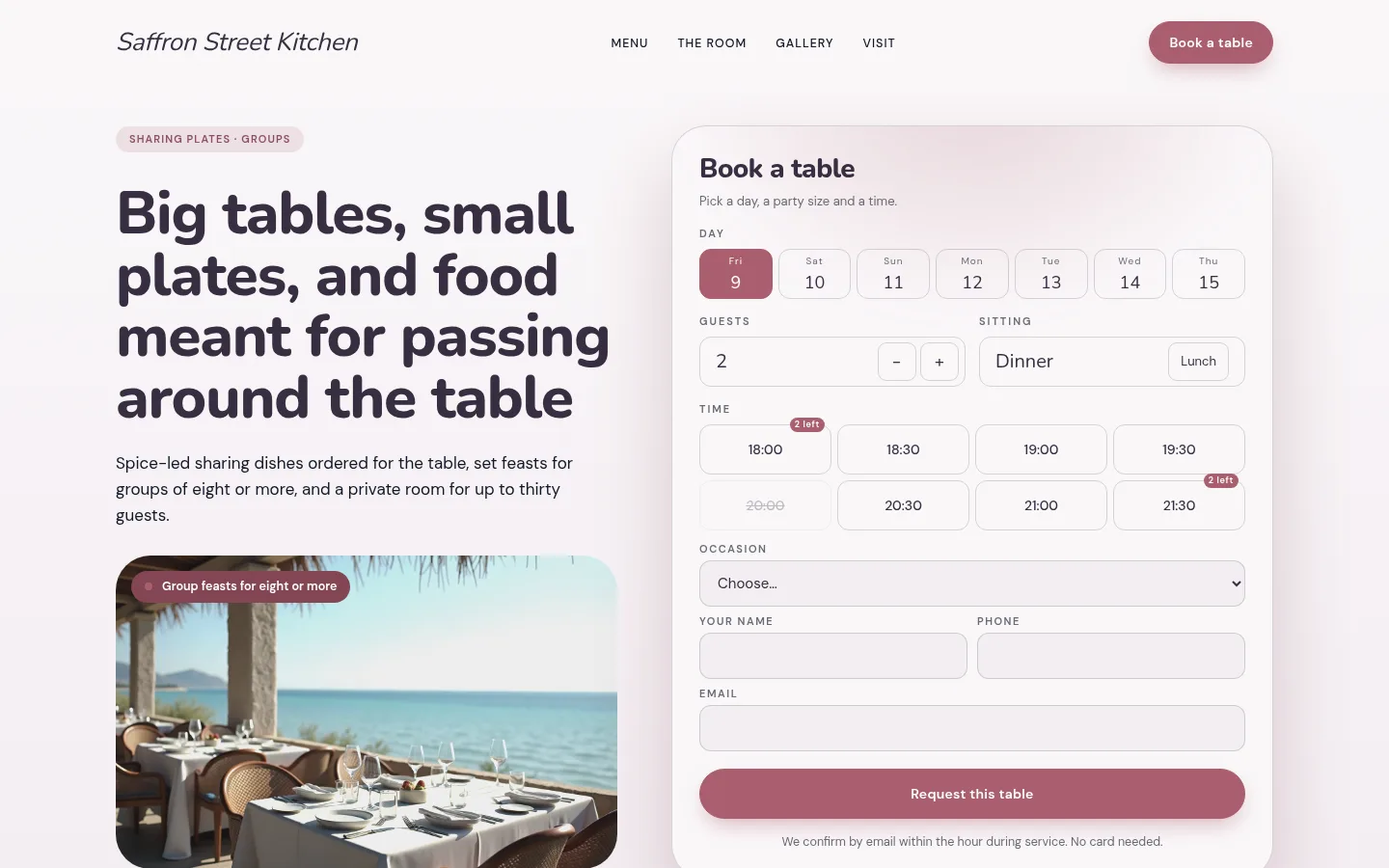 The Saffron Street Kitchen website, as a visitor sees it