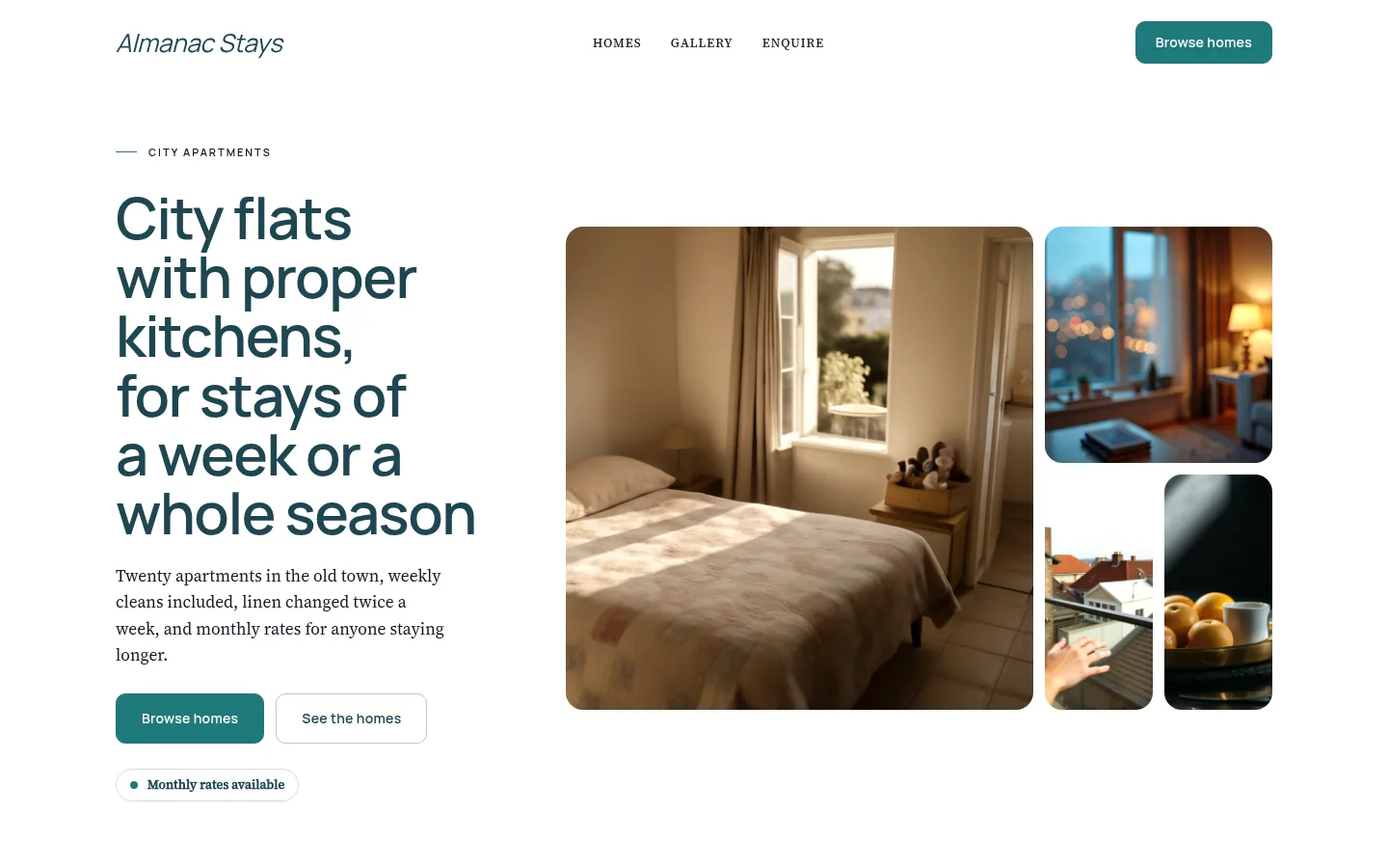 The Almanac Stays website, as a visitor sees it