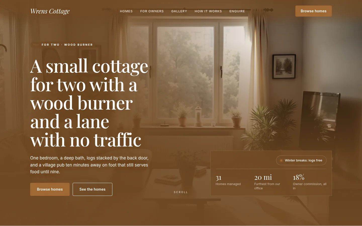 The Wrens Cottage website, as a visitor sees it