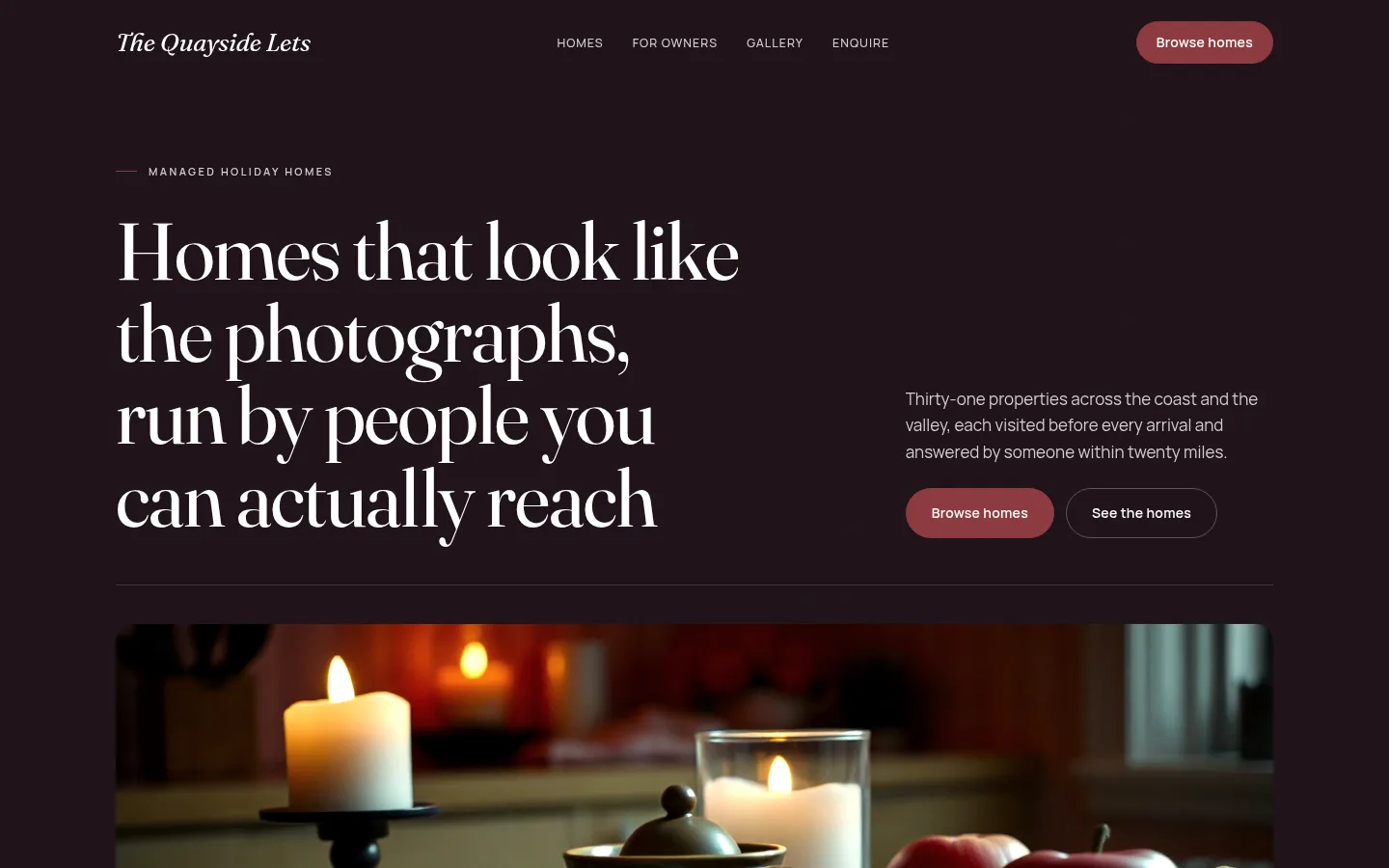 The The Quayside Lets website, as a visitor sees it