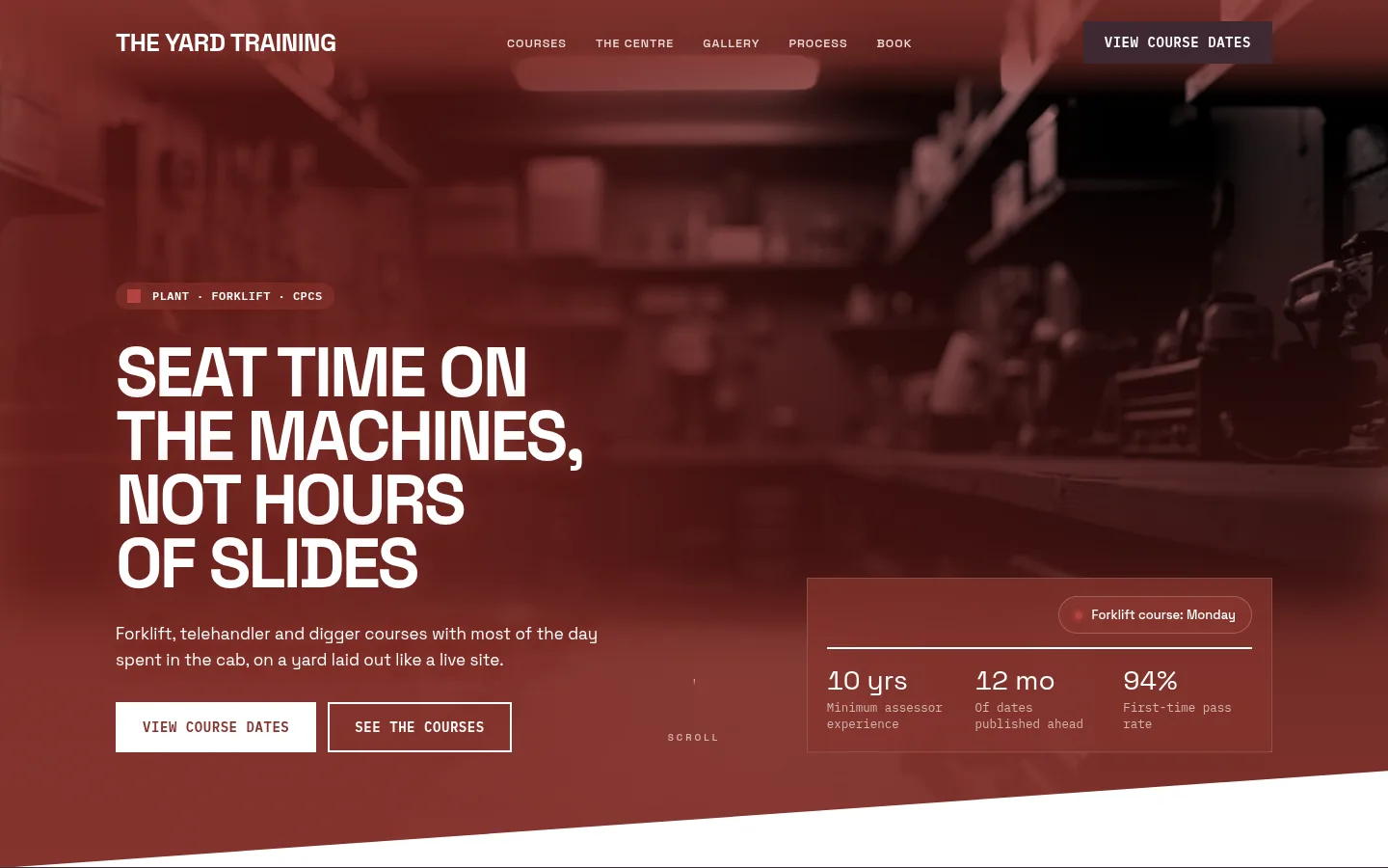 The The Yard Training website, as a visitor sees it