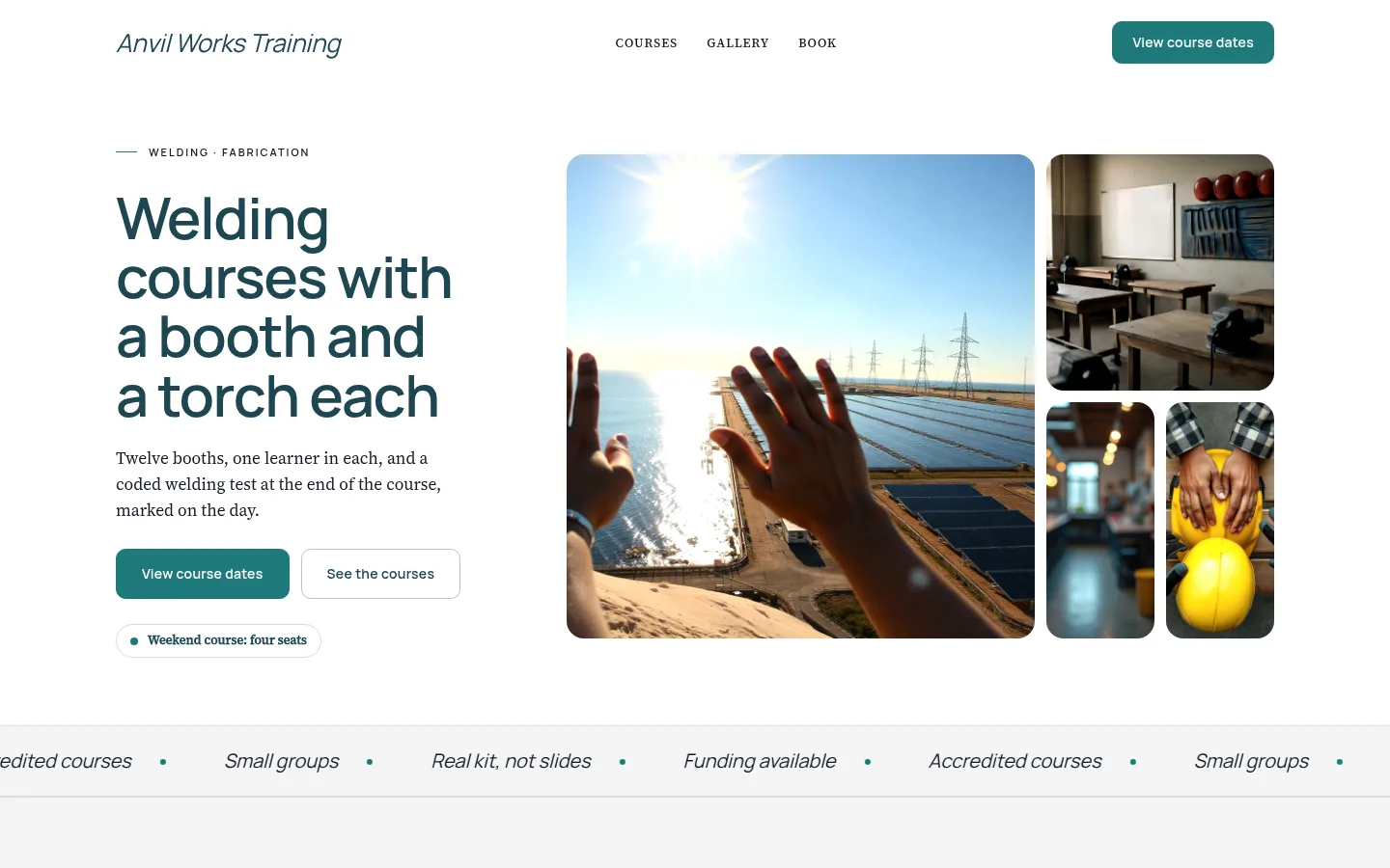 The Anvil Works Training website, as a visitor sees it