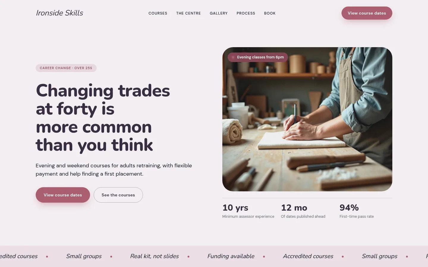 The Ironside Skills website, as a visitor sees it