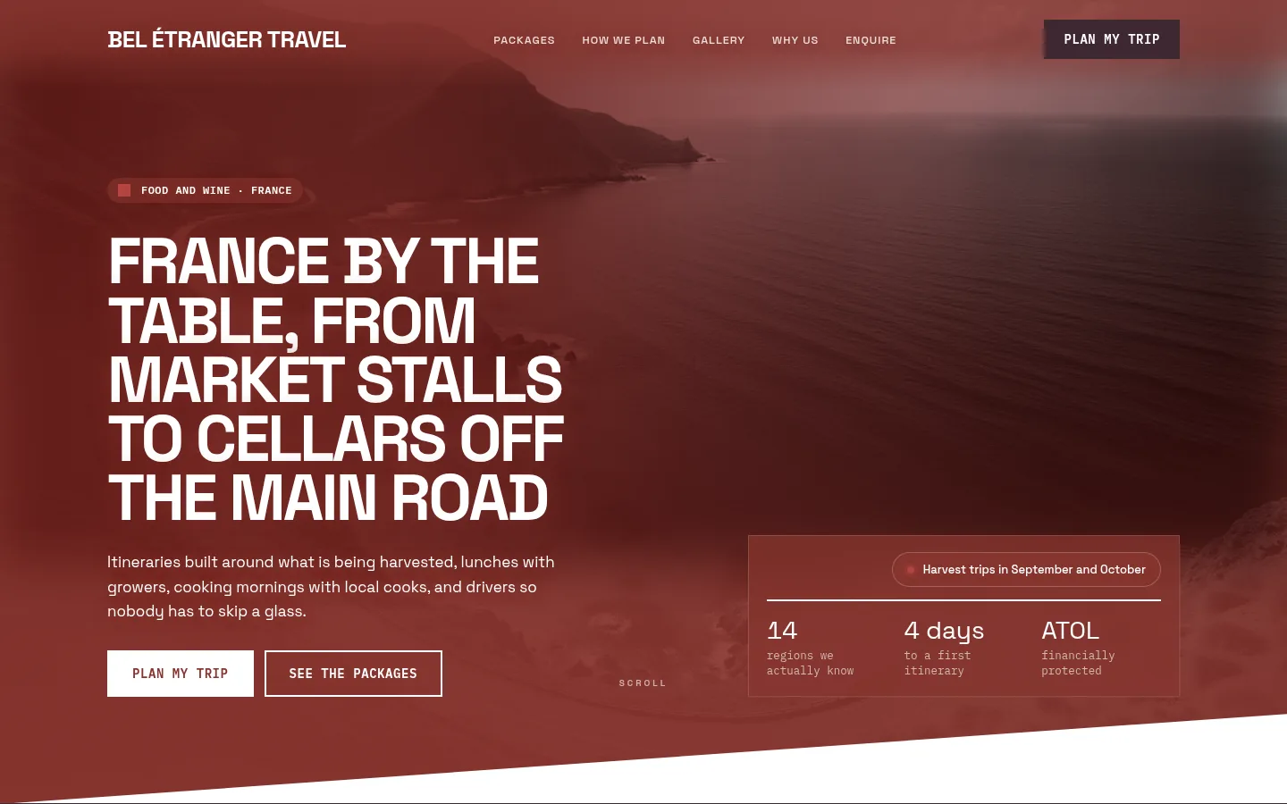 The Bel Étranger Travel website, as a visitor sees it