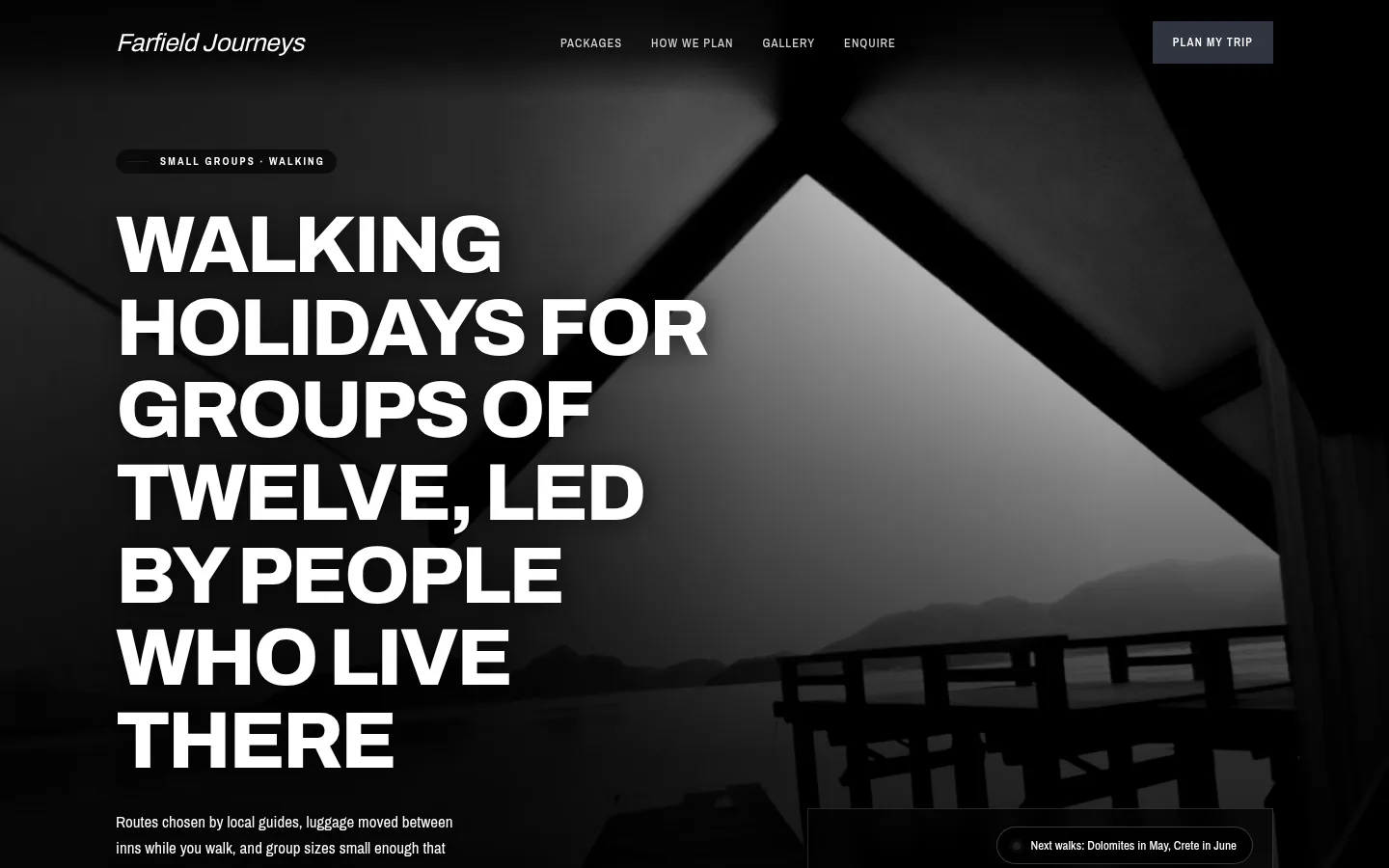 The Farfield Journeys website, as a visitor sees it