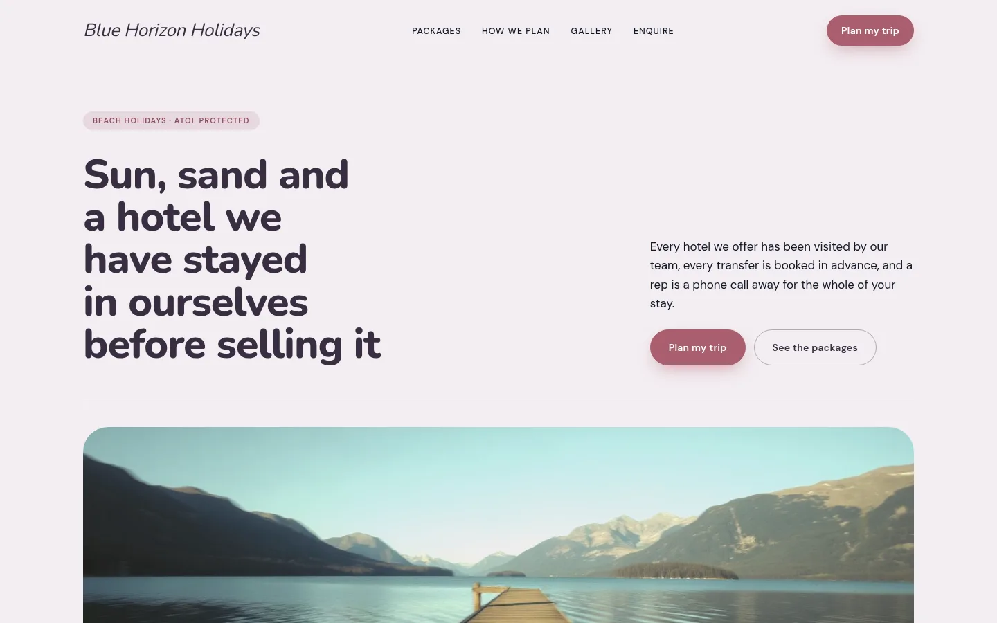 The Blue Horizon Holidays website, as a visitor sees it
