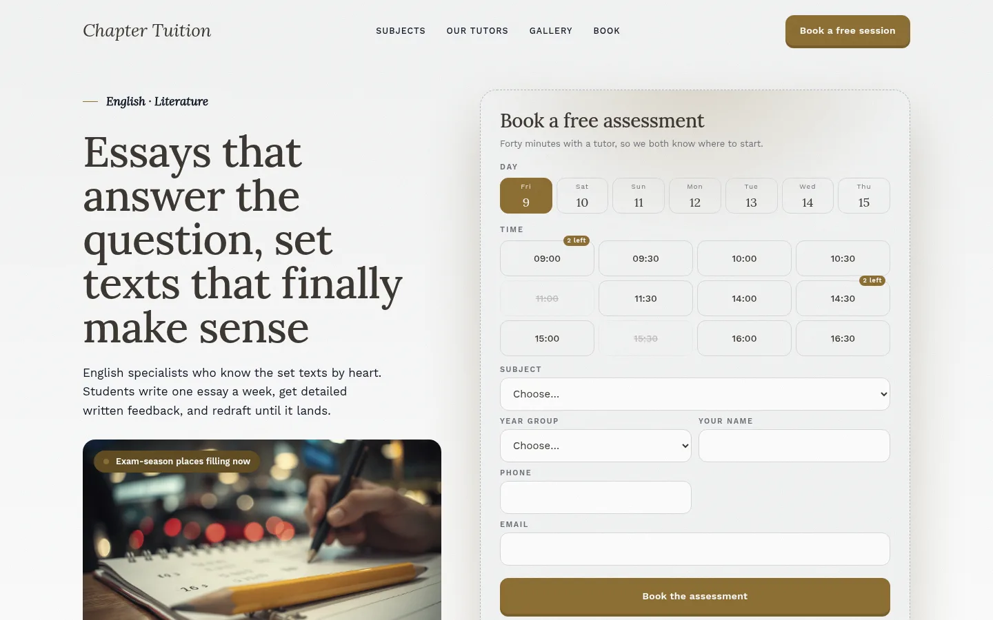 The Chapter Tuition website, as a visitor sees it