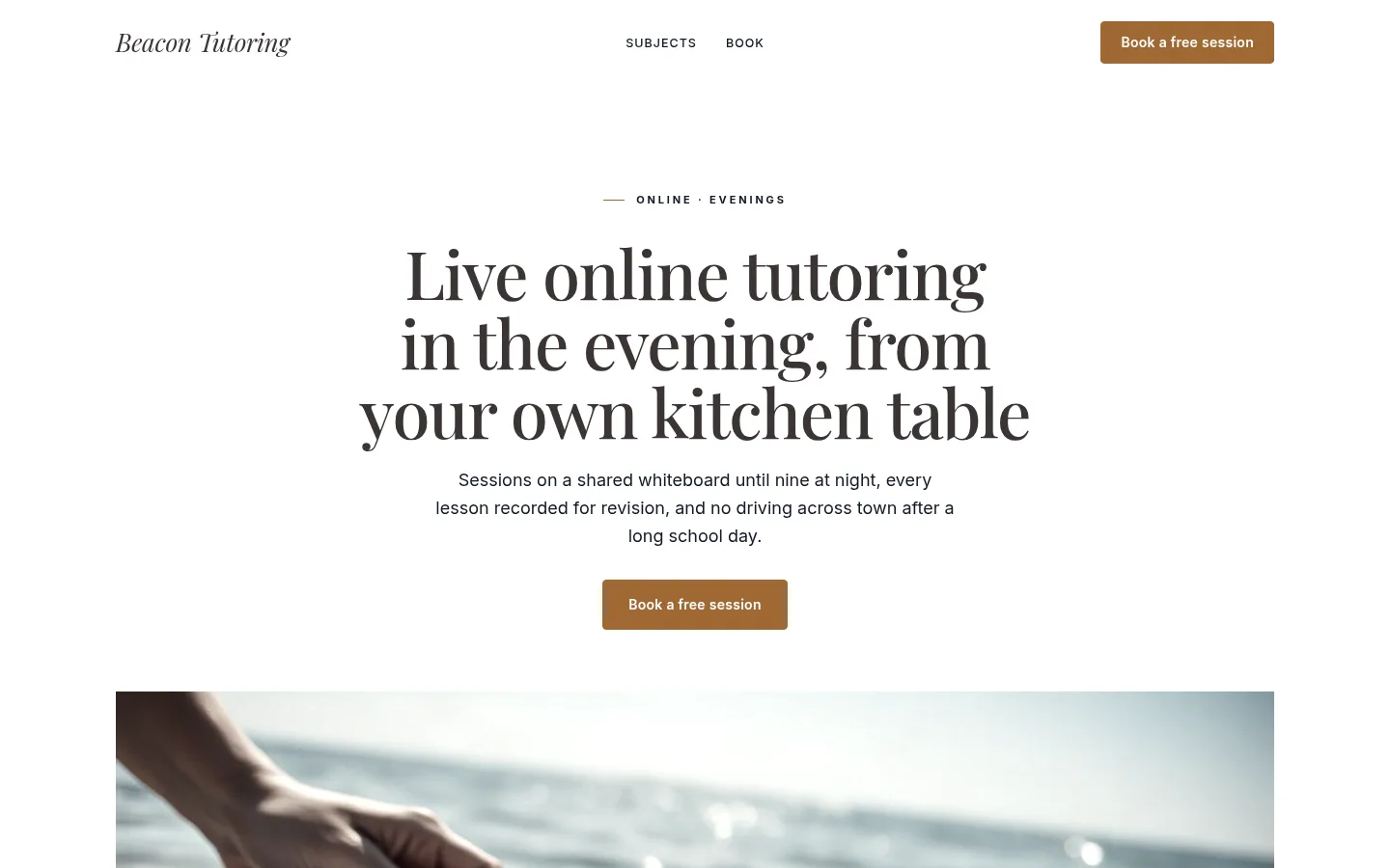 The Beacon Tutoring website, as a visitor sees it