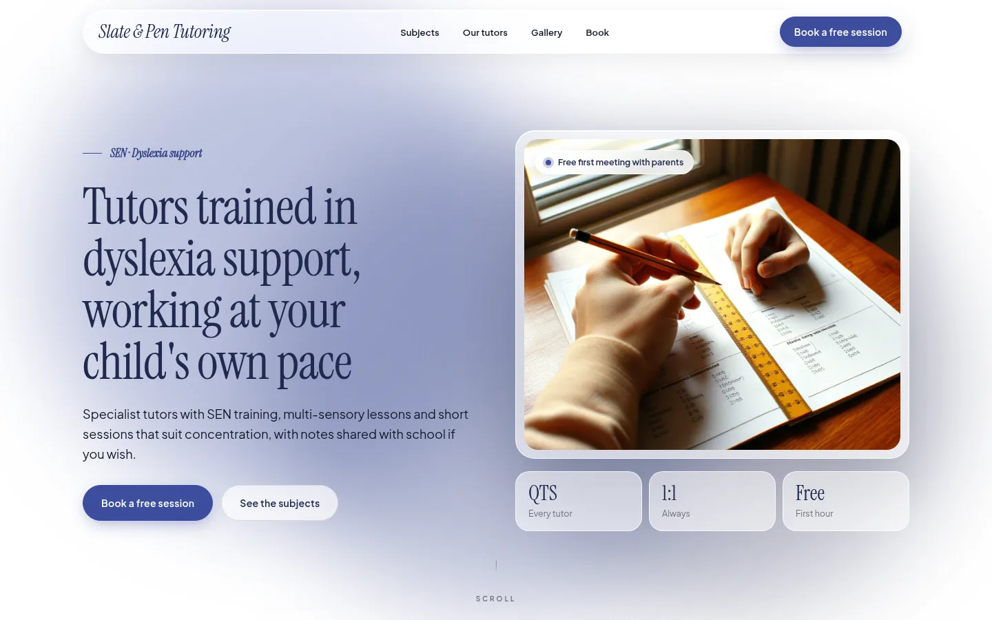 The Slate & Pen Tutoring website, as a visitor sees it