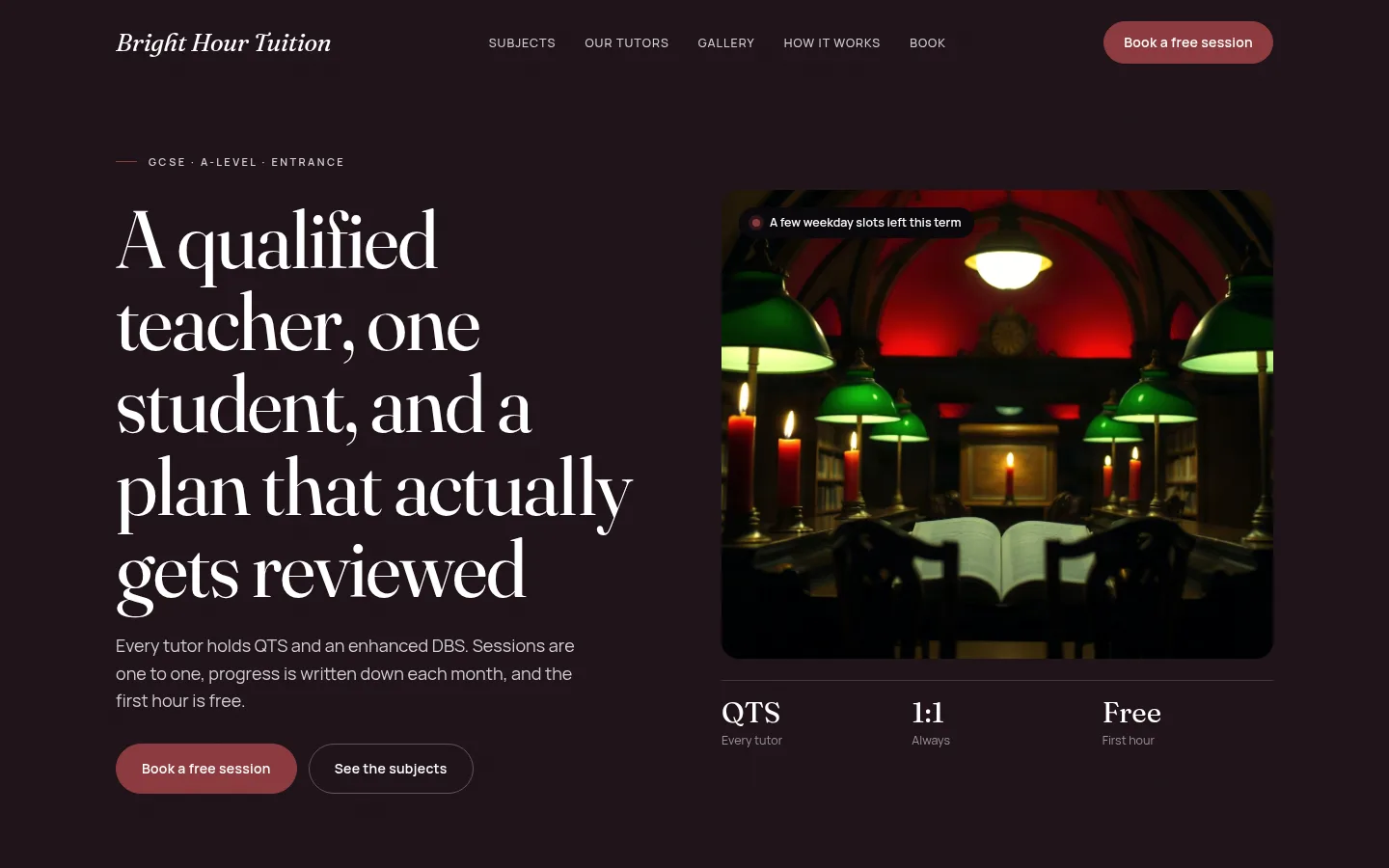 The Bright Hour Tuition website, as a visitor sees it