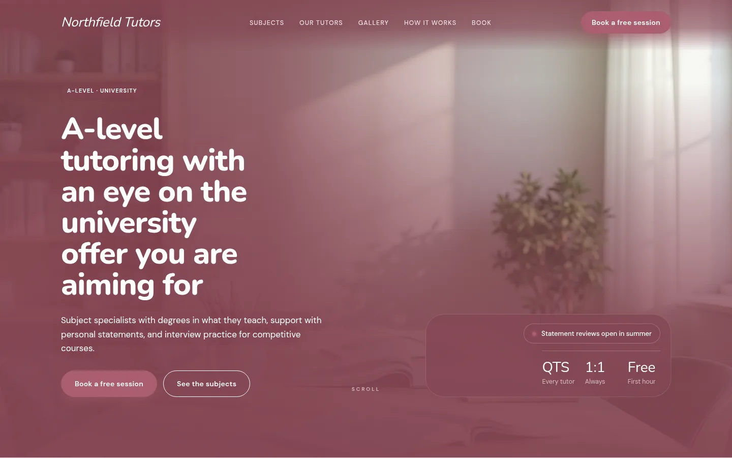 The Northfield Tutors website, as a visitor sees it